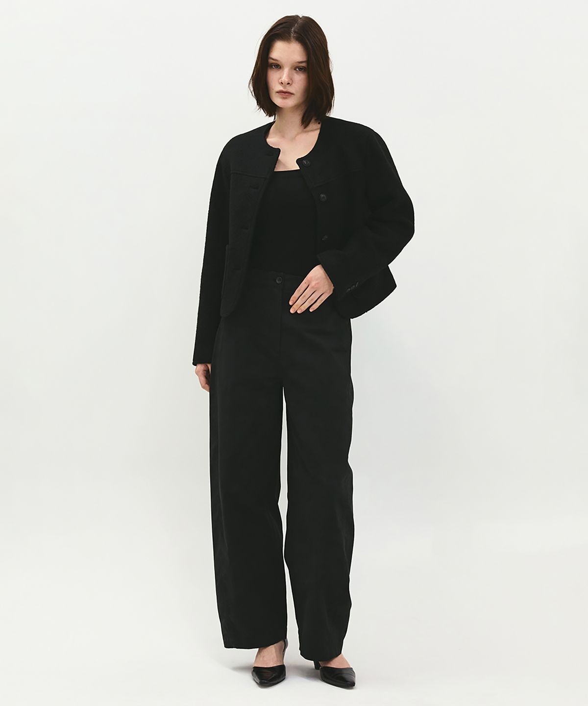 러프사이드 화이트라벨(ROUGH SIDE WHITE LABEL) Brief Collarless Jacket Black