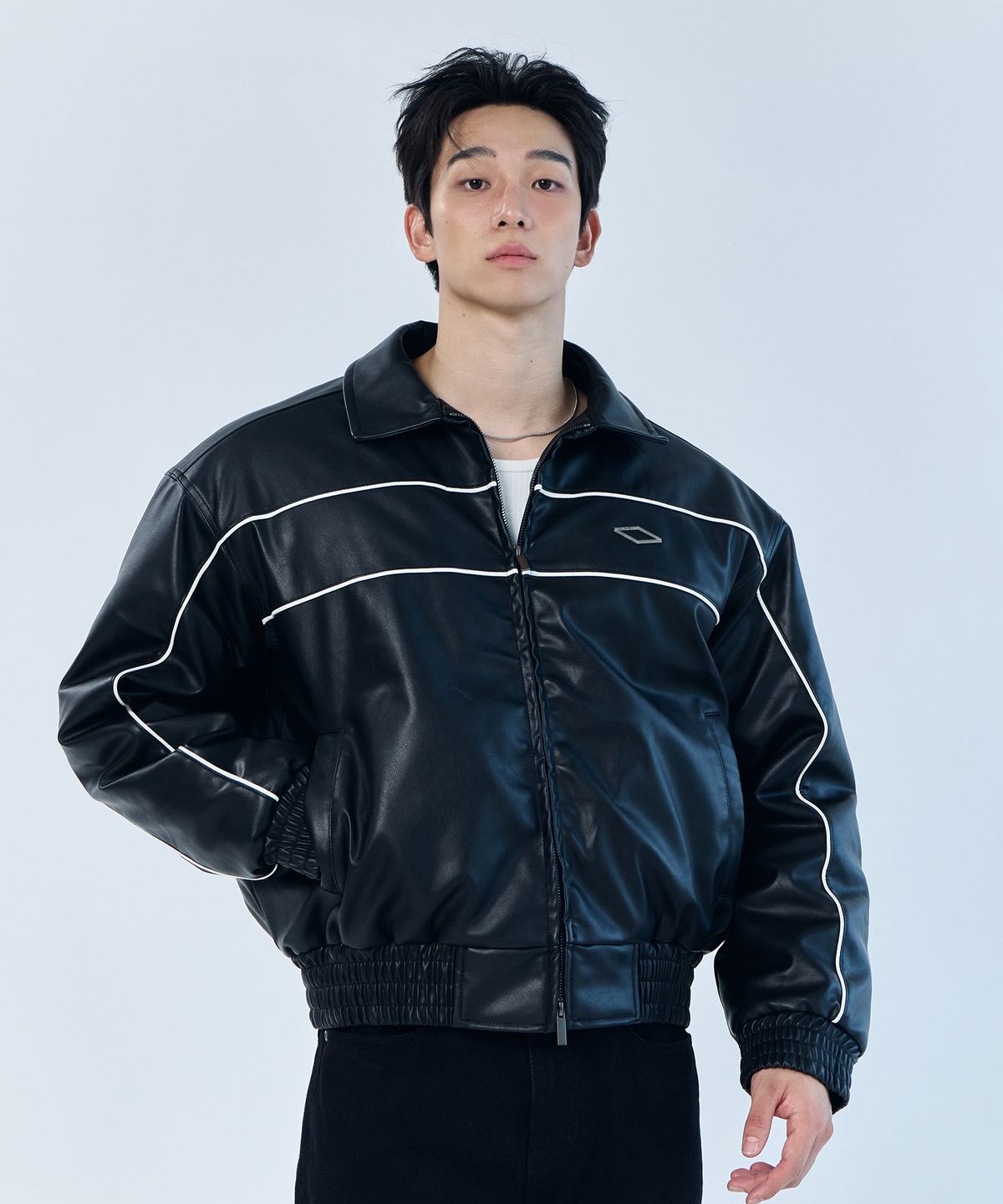 나인제트(NINEZ) 파이핑 비건레더 패딩 자켓