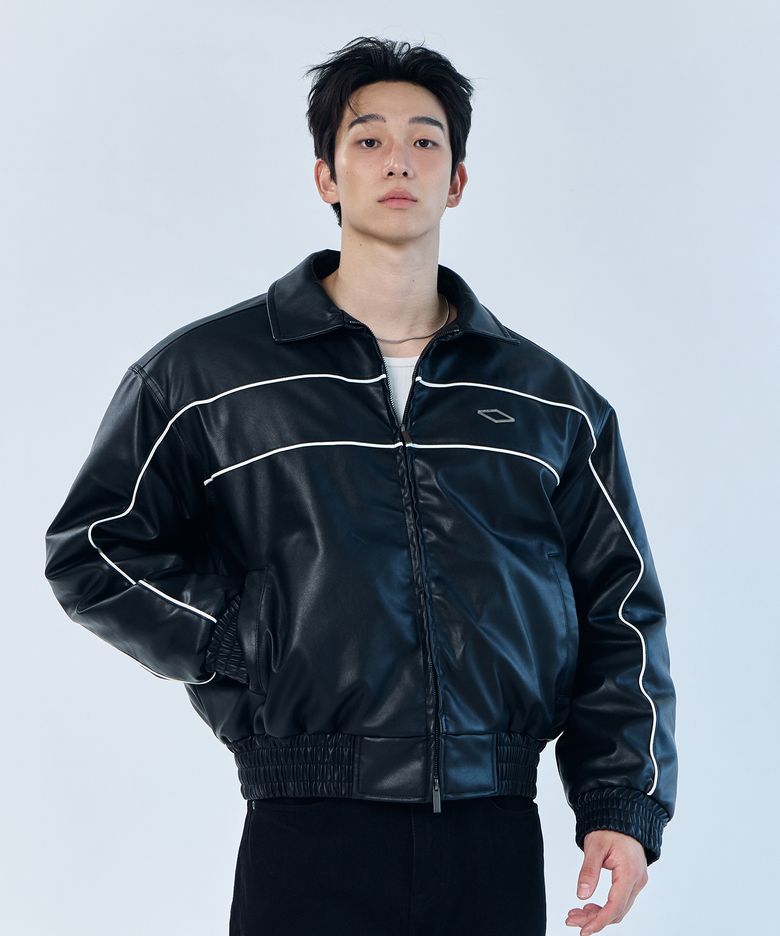 파이핑 비건레더 패딩 자켓
