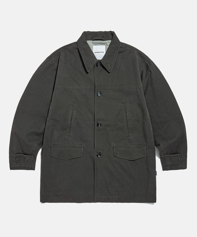 Washed Cotton Car Coat Dark Grey
