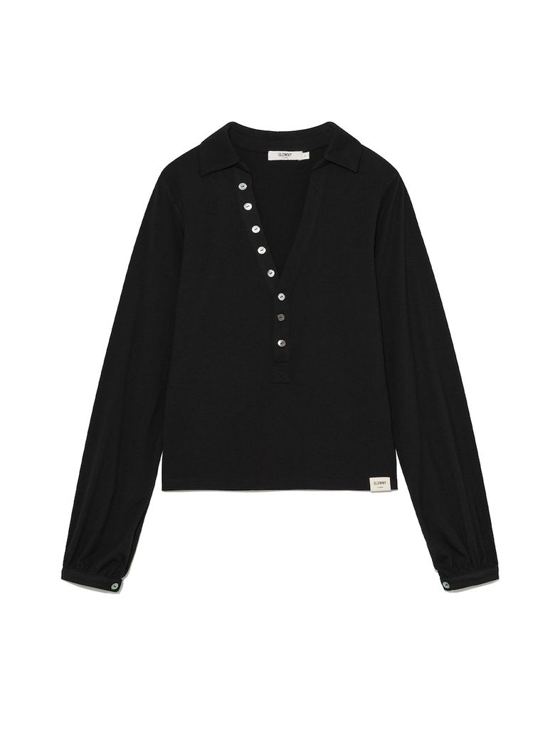 G V-COLLAR HENLEY TOP (BLACK)