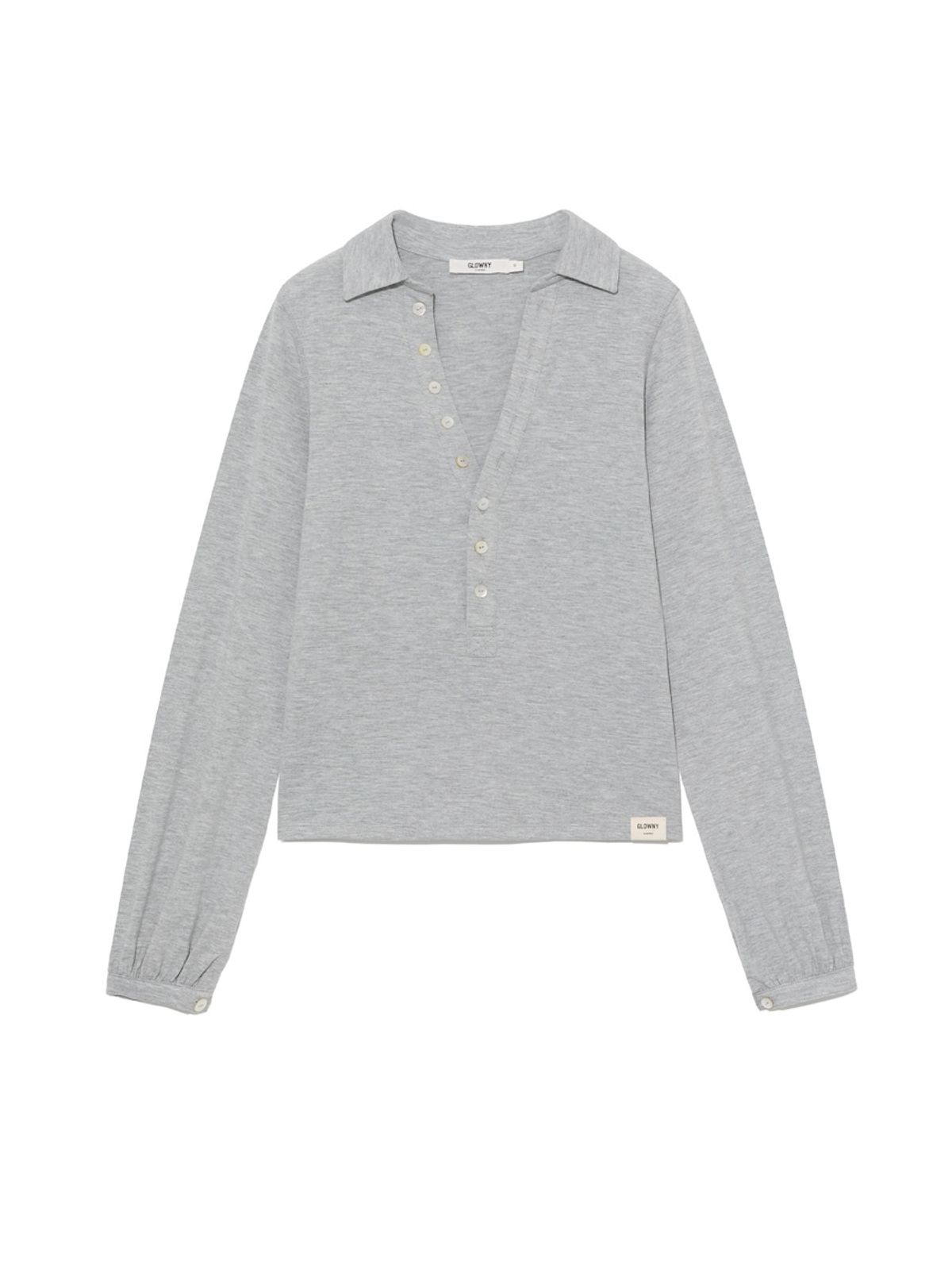 글로니(GLOWNY) G V-COLLAR HENLEY TOP (MELANGE GRAY)