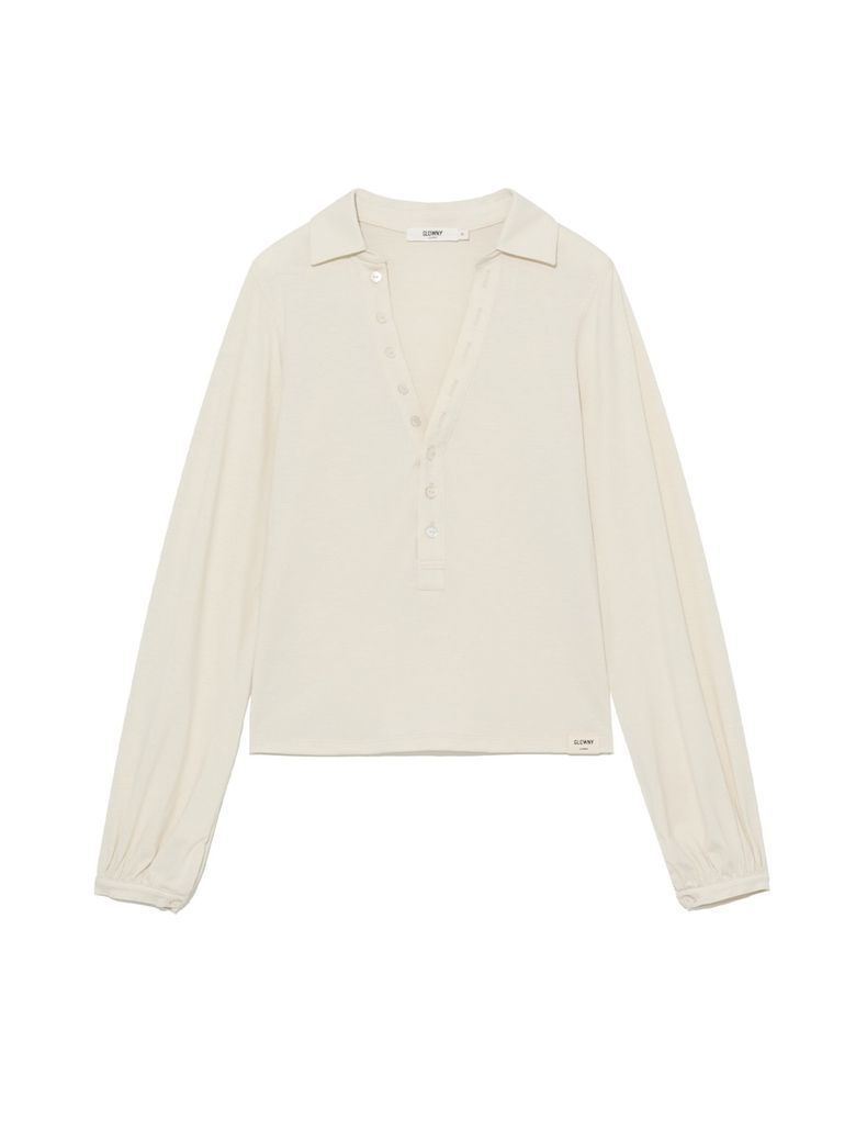 G V-COLLAR HENLEY TOP (LIGHT BEIGE)