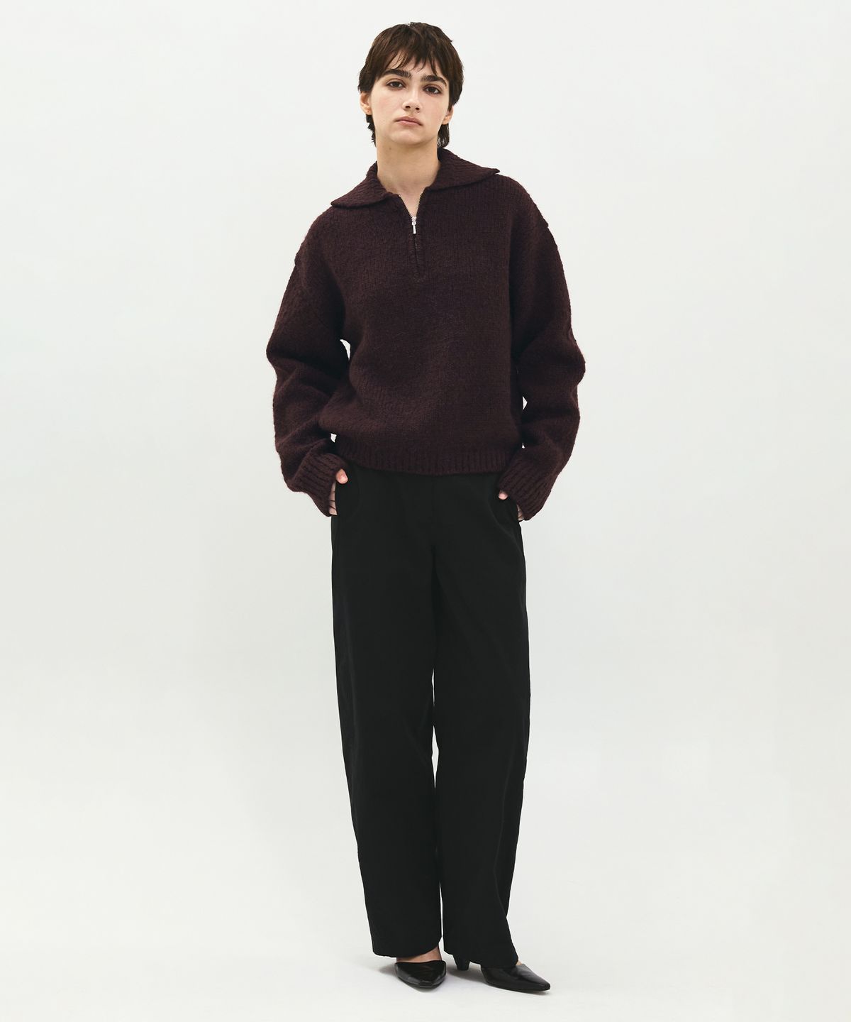 러프사이드 화이트라벨(ROUGH SIDE WHITE LABEL) Woolly Collar Knit Burgundy