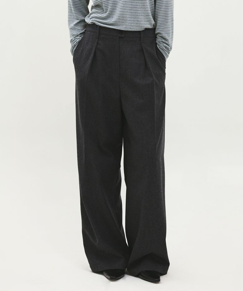 Wool Pleats Pants Charcoal Stripe