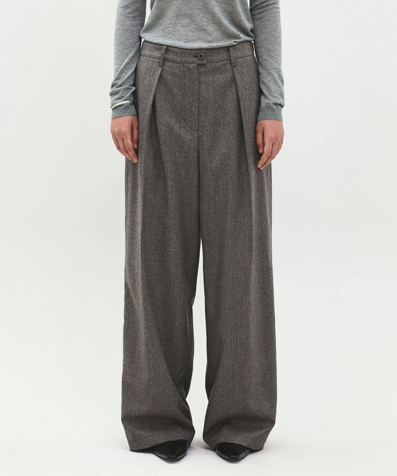 Wool Pleats Pants Grey Stripe