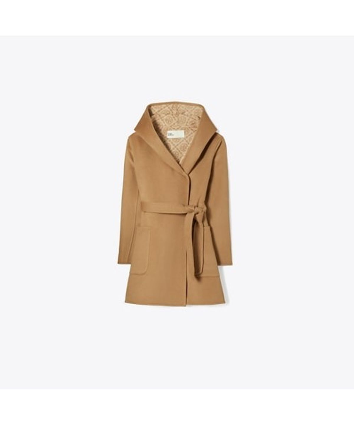 토리버치(TORYBURCH) 후디드 울 코트 - 베이지 티 모노그램