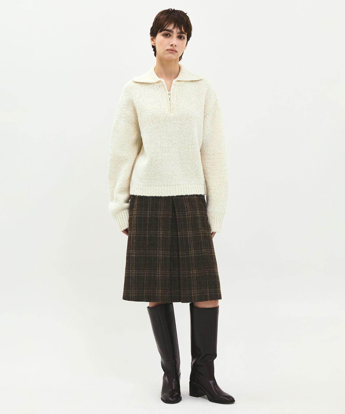 러프사이드 화이트라벨(ROUGH SIDE WHITE LABEL) Carol Check Skirt Brown