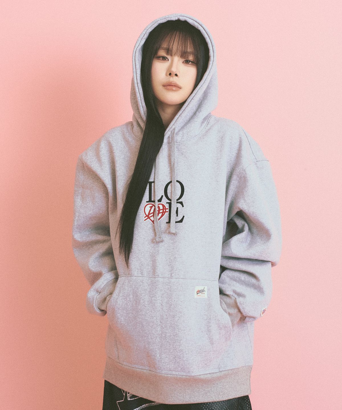 위얼드월드(WEIRDWORLD) 위얼드월드 LOVE로고 헤비스웻 후드 멜란지
