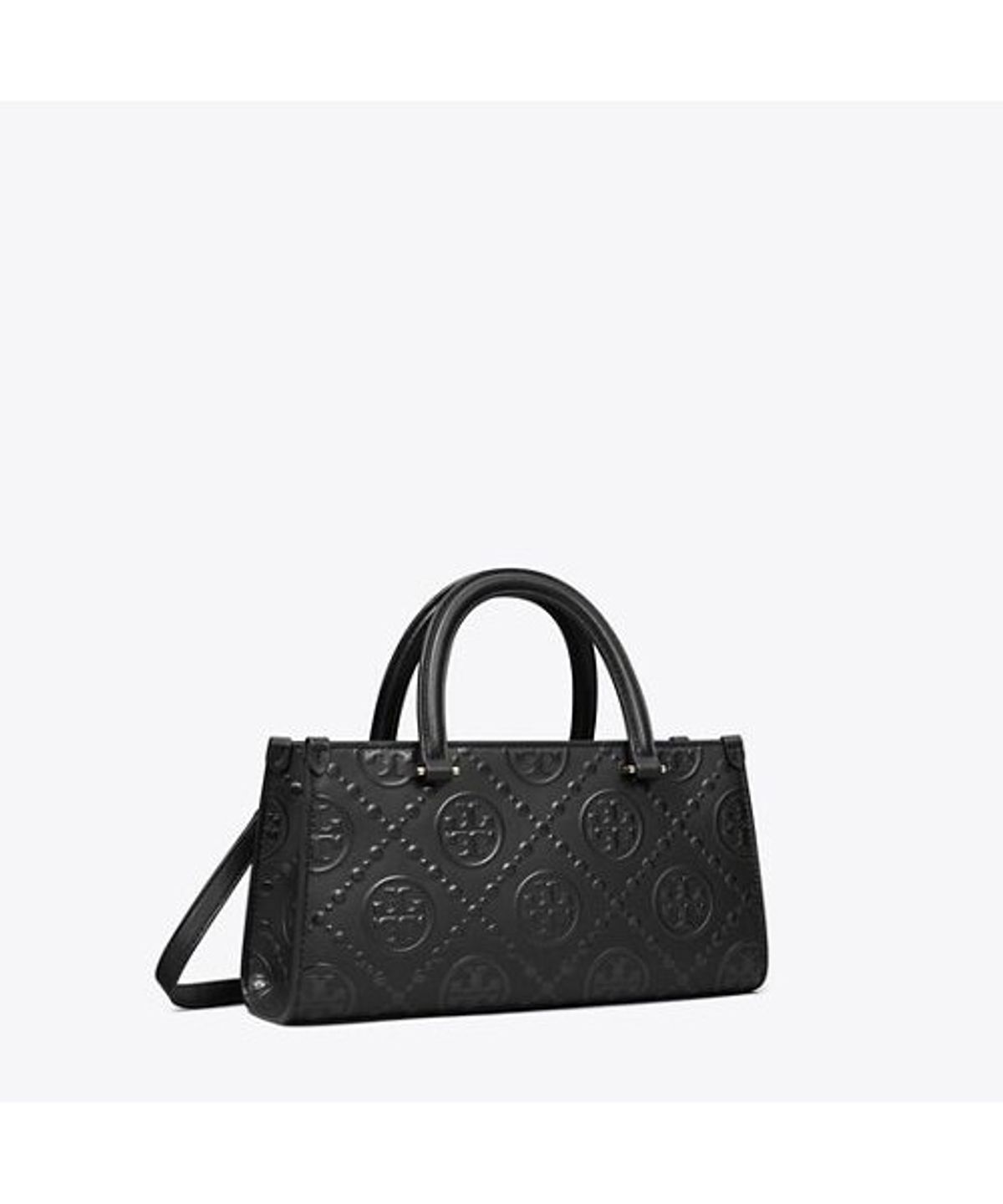 토리버치(TORYBURCH) 티 모노그램 엠보스드 E/W 스몰 토트 - 블랙