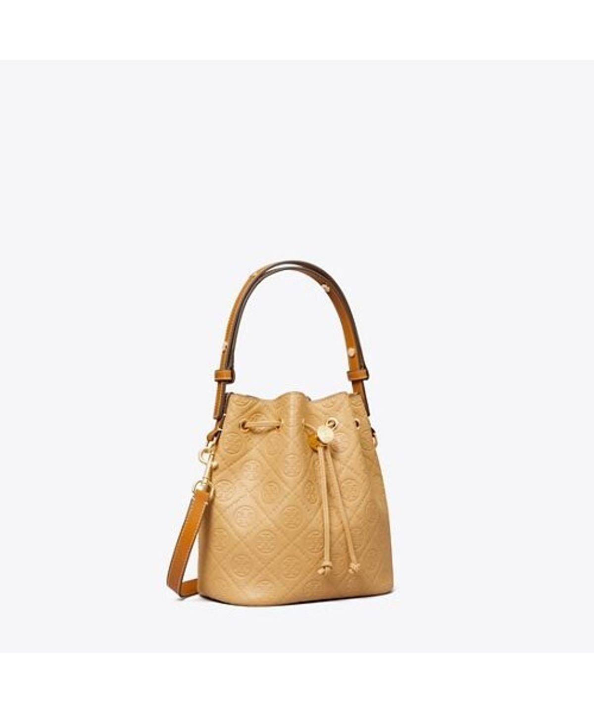 토리버치(TORYBURCH) 티 모노그램 페블 버킷 백 - 비스코티