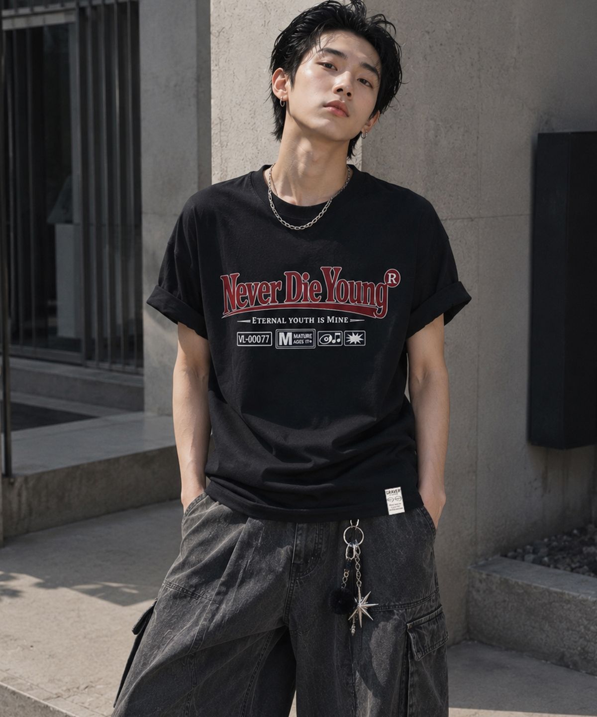 그레이버 오디너리(GRAVER ORDINARY) [ODNR UNISEX]Naver Die Young 반팔 티셔츠_BLACK
