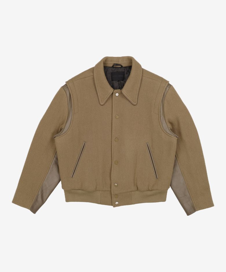 [인사일런스 X 도프제이슨] 레더 믹스 울 바시티 자켓 BEIGE M