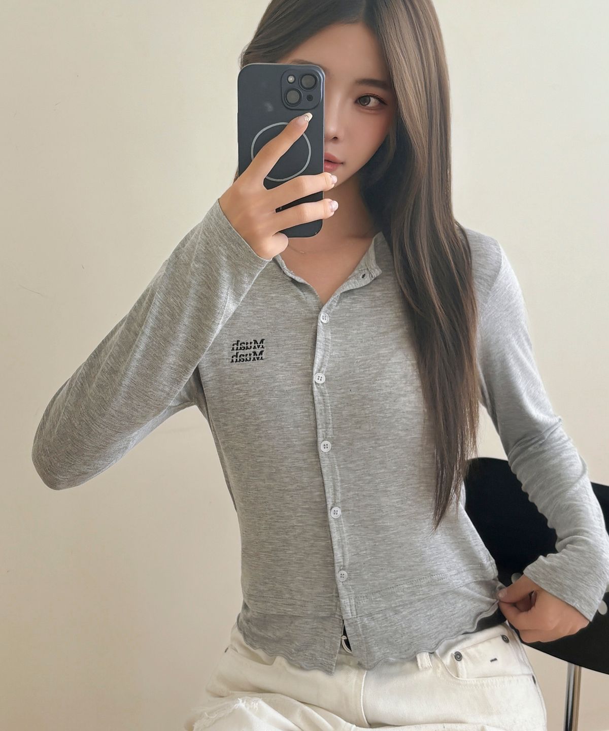 무아무아(MUAHMUAH) 레이어드 프릴 가디건 [그레이]
