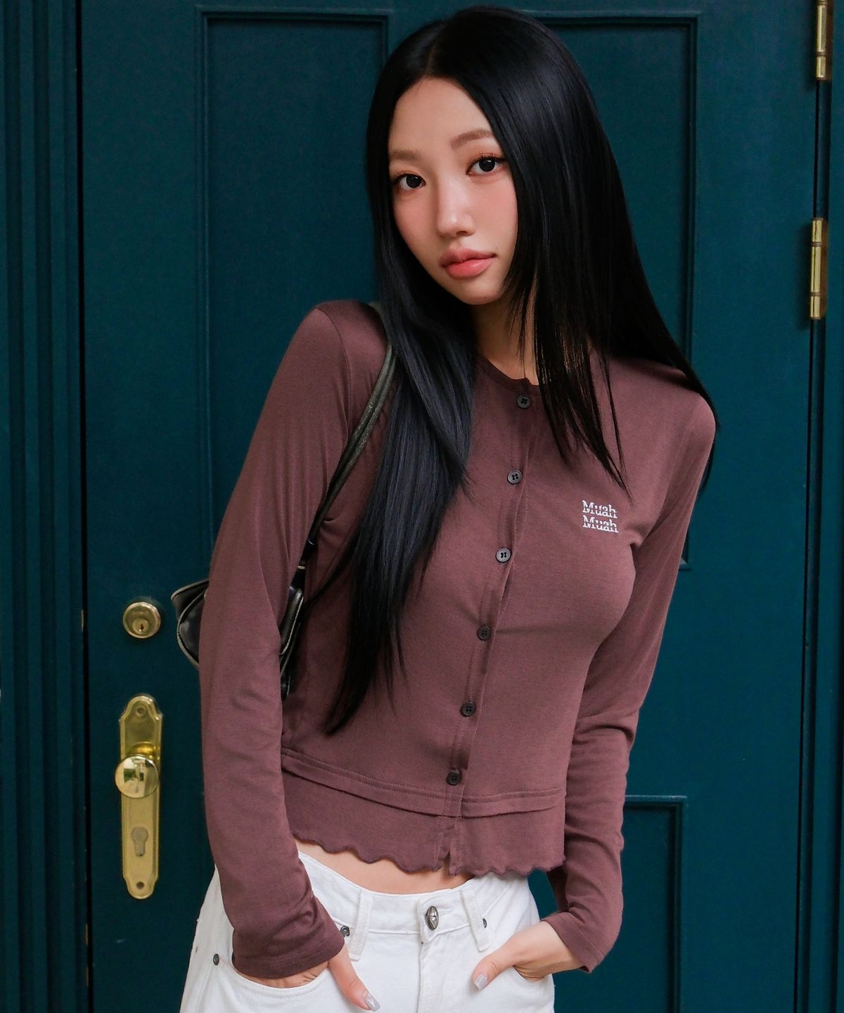 무아무아(MUAHMUAH) 레이어드 프릴 가디건 [레드브라운]