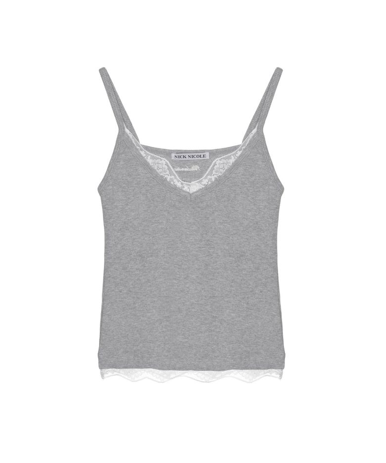 LACE RIBBED SLEEVELESS TOP_GRAY