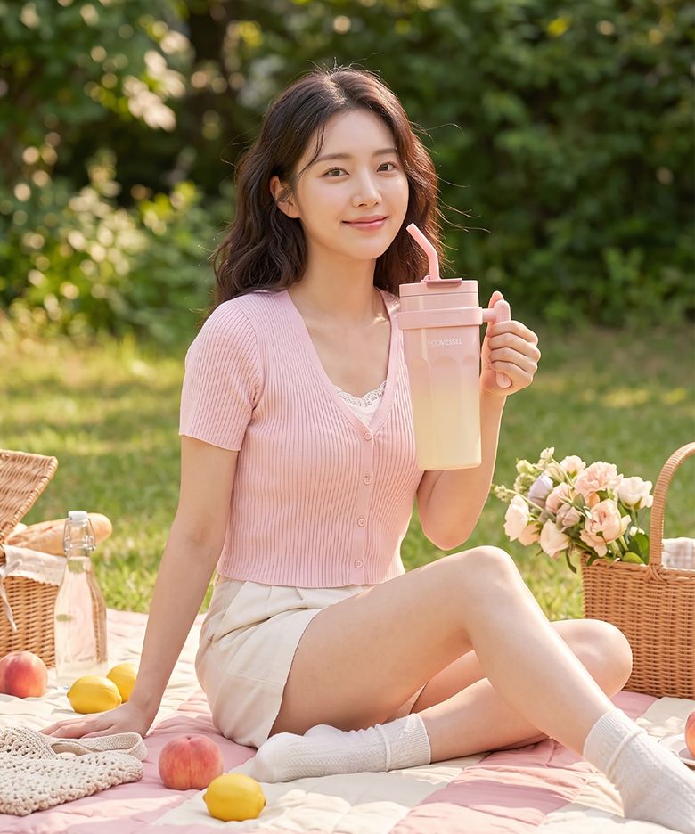 큐브 그라데이션 손잡이 대용량 스텐 텀블러 950ml
