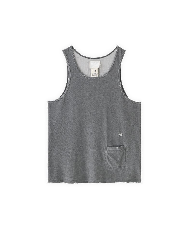 Mini cigarette pocket sleeveless top in washed gray