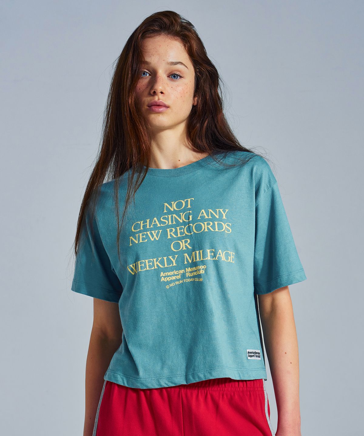 미나수(MENASOO) MNS x American apparel Not Chasing Crop T-Shirts_Arctic