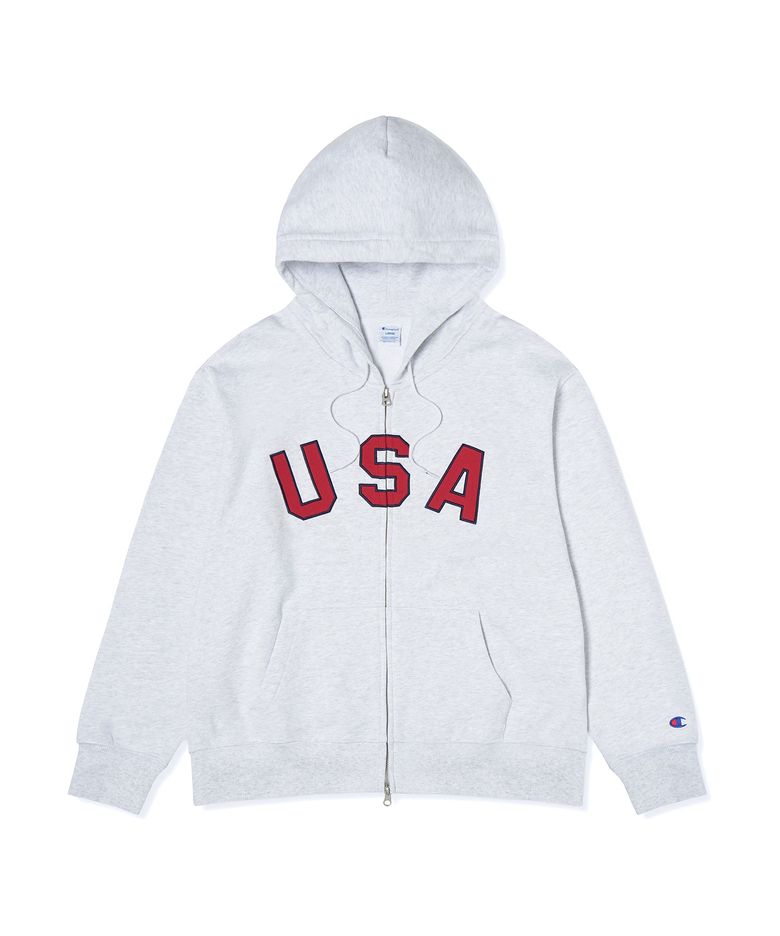 USA 로고 후드 집업 Grey Melange