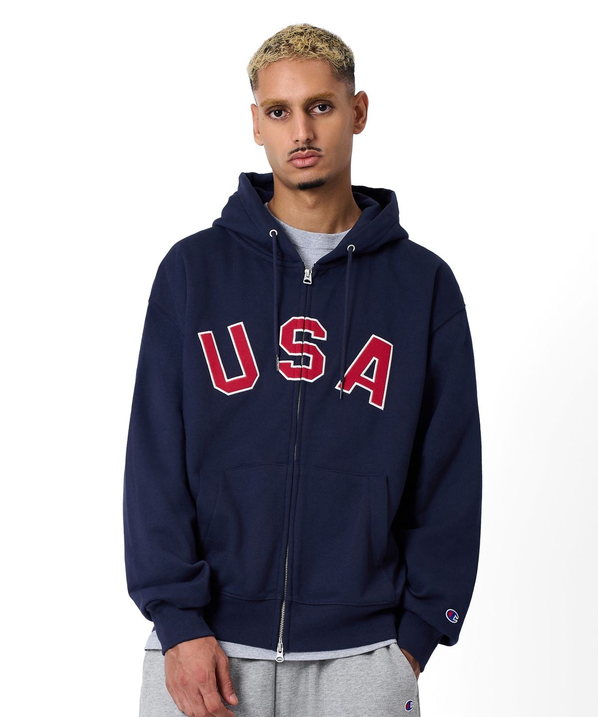 챔피온(CHAMPION) USA 로고 후드 집업 Navy