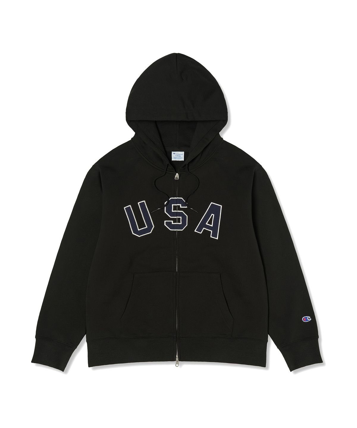 챔피온(CHAMPION) USA 로고 후드 집업 Black