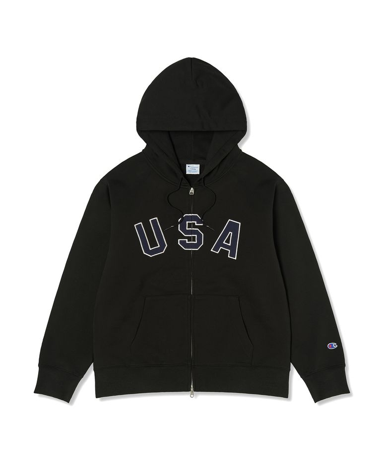 USA 로고 후드 집업 Black