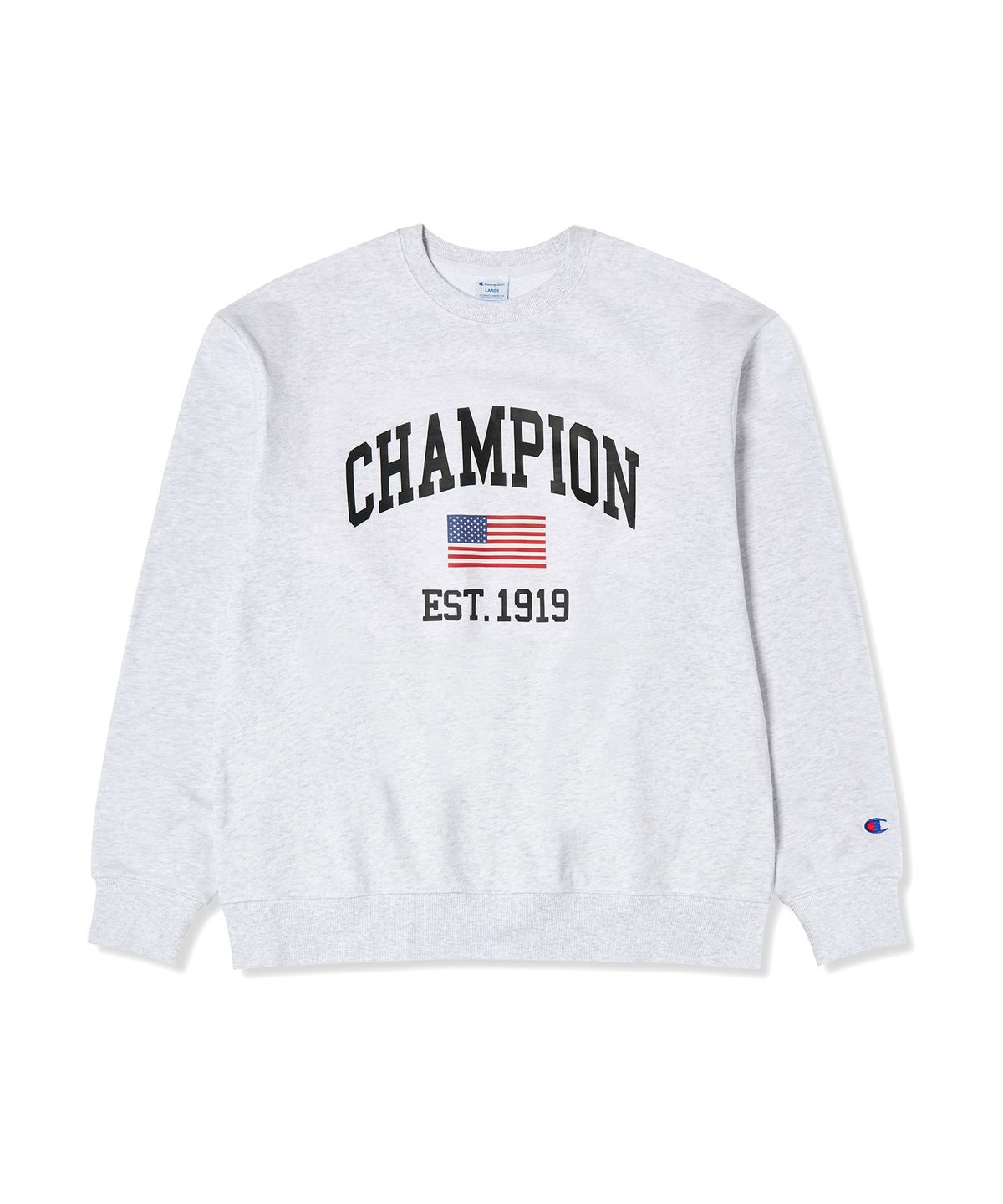 챔피온(CHAMPION) 플래그 아치 로고 오버핏 스웨트 셔츠 Light Grey