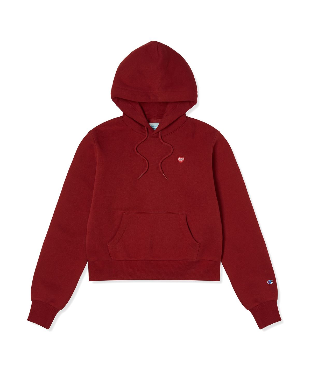 챔피온(CHAMPION) 여성 하트 로고 크롭 기모 후드 티셔츠 Red
