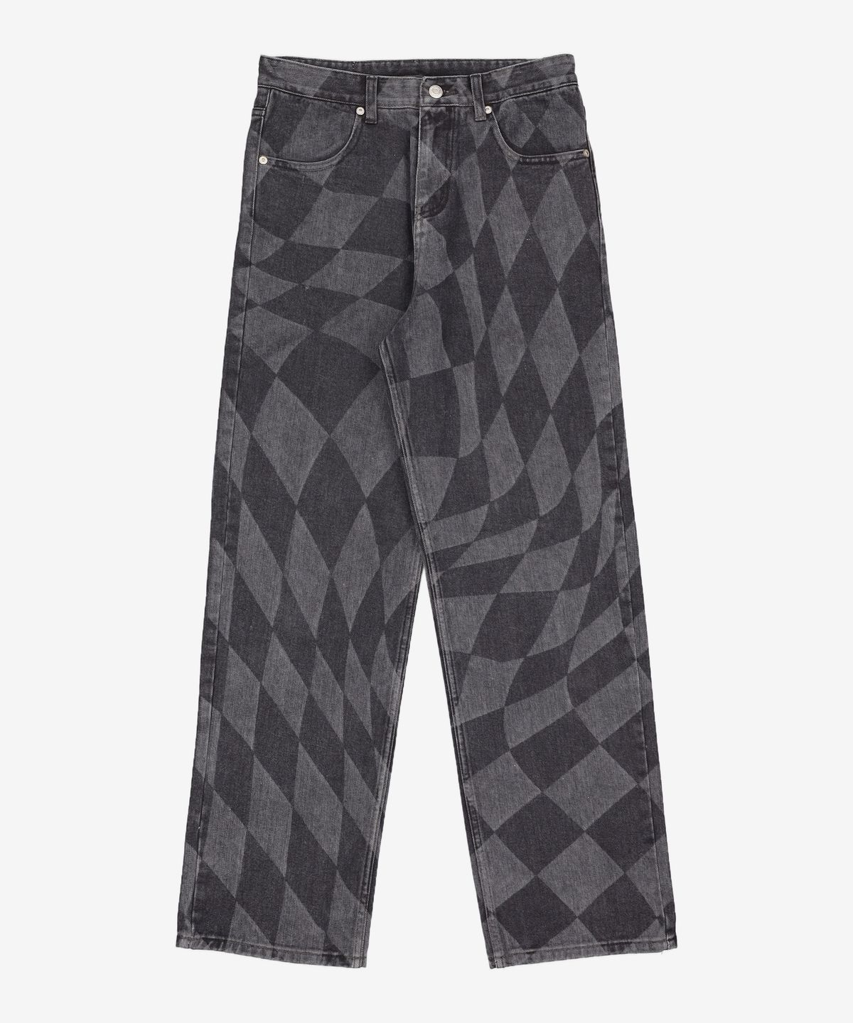 노매뉴얼(NOMANUAL) D.T CHECKERBOARD DENIM PANTS - WASHED BLACK S