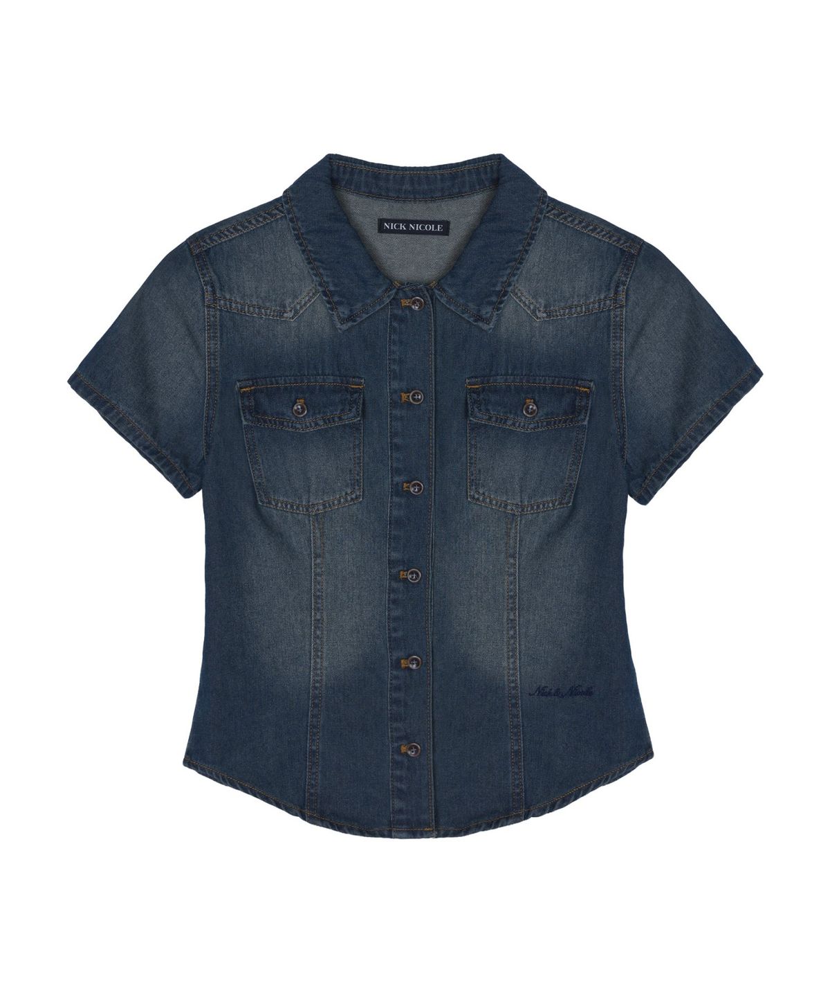 닉앤니콜(NICK&NICOLE) DENIM SHORT POCKET SHIRT_BLUE