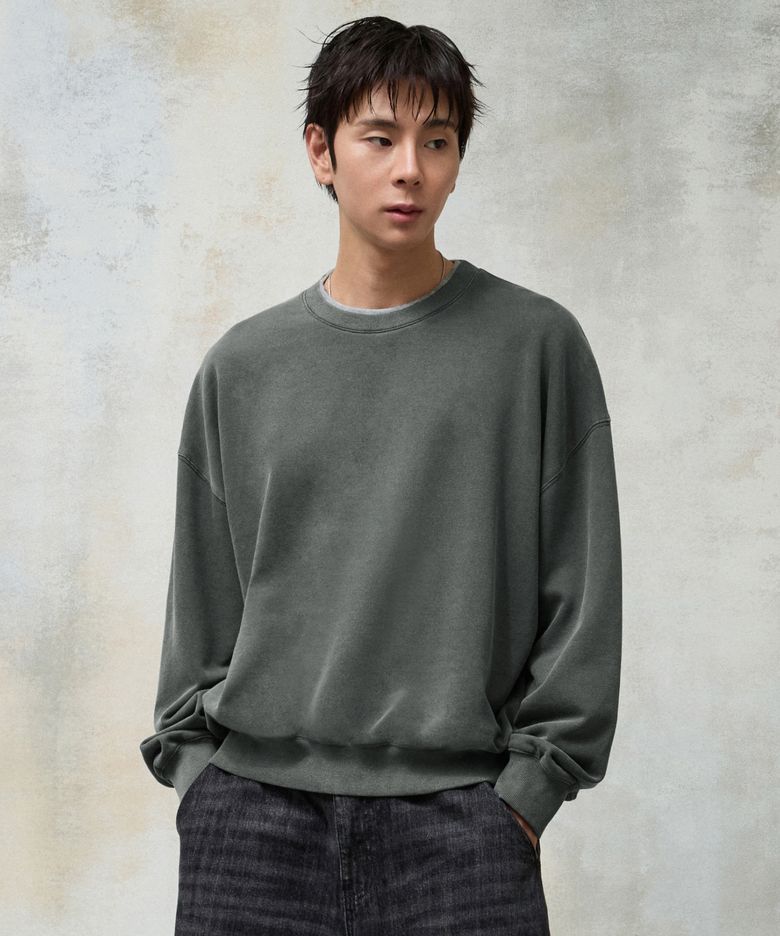 레이어드 크루넥 스웨트셔츠 [피그먼트 차콜]