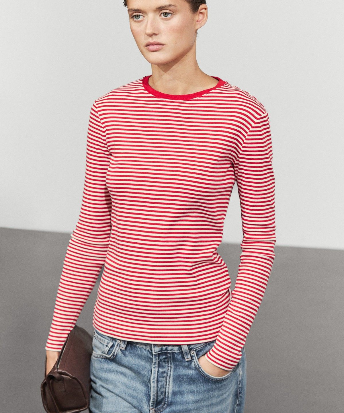 마시모두띠(MASSIMO DUTTI) 100% 코튼 스트라이프 긴소매 티셔츠