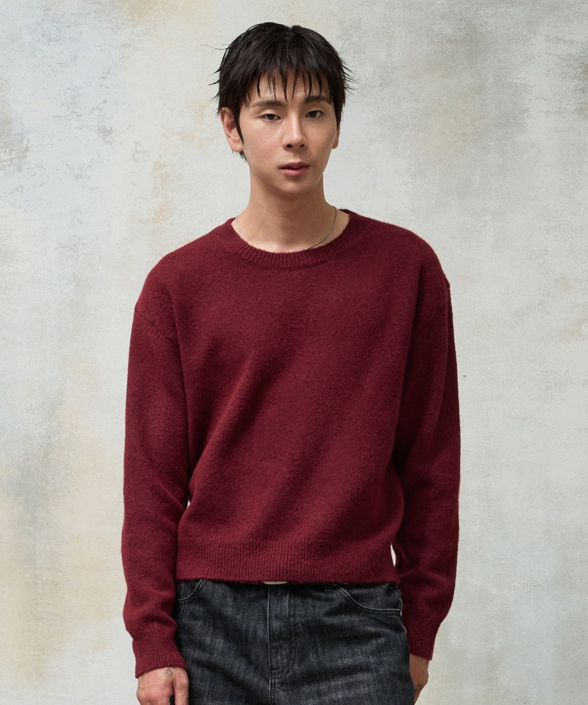 에이지오디(AGOD) 에센셜 크롭 니트 [레드]