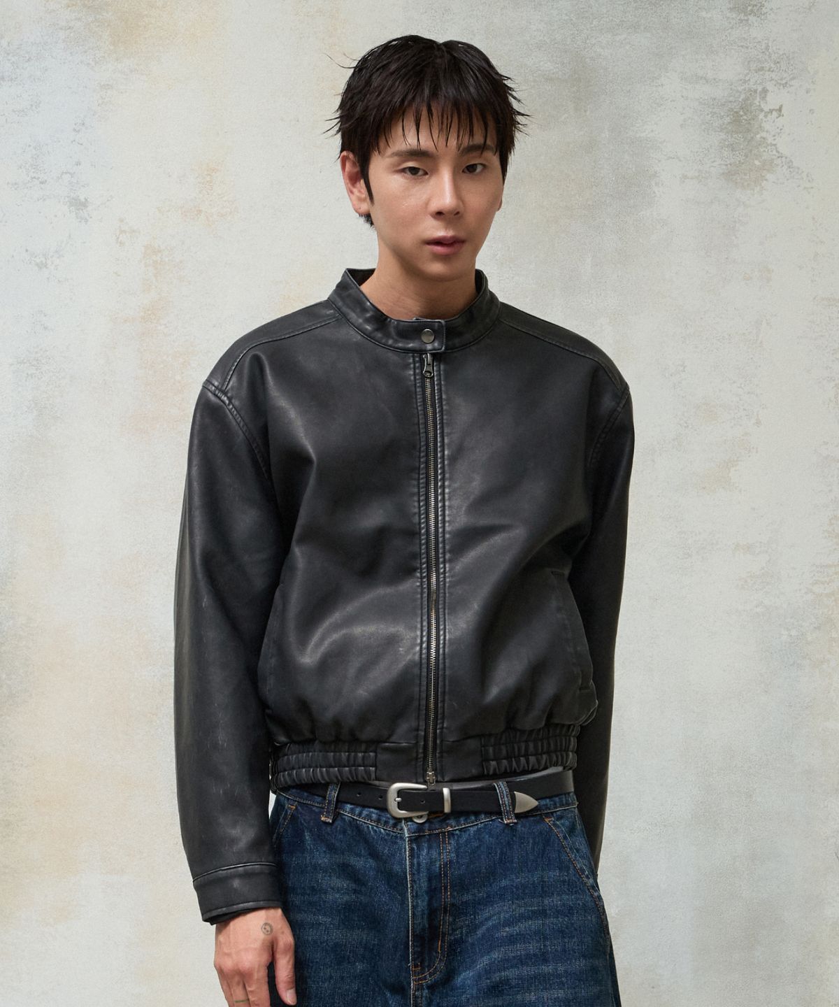 에이지오디(AGOD) 빈티지 레더 바이커 블루종 [블랙]