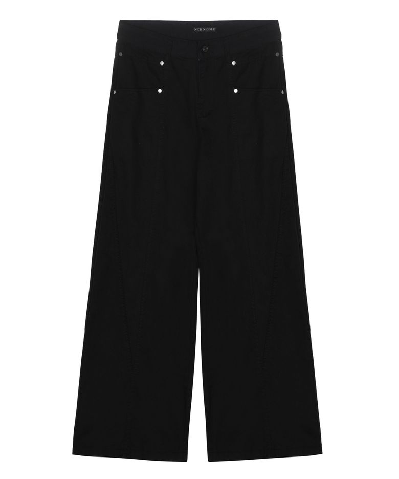 STUD CURVED WIDE PANTS_BLACK