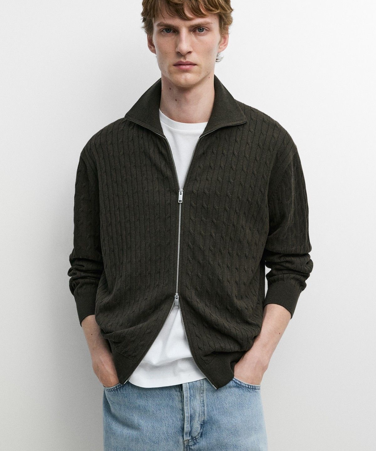 마시모두띠(MASSIMO DUTTI) 100% 코튼 브레이드 니트 가디건