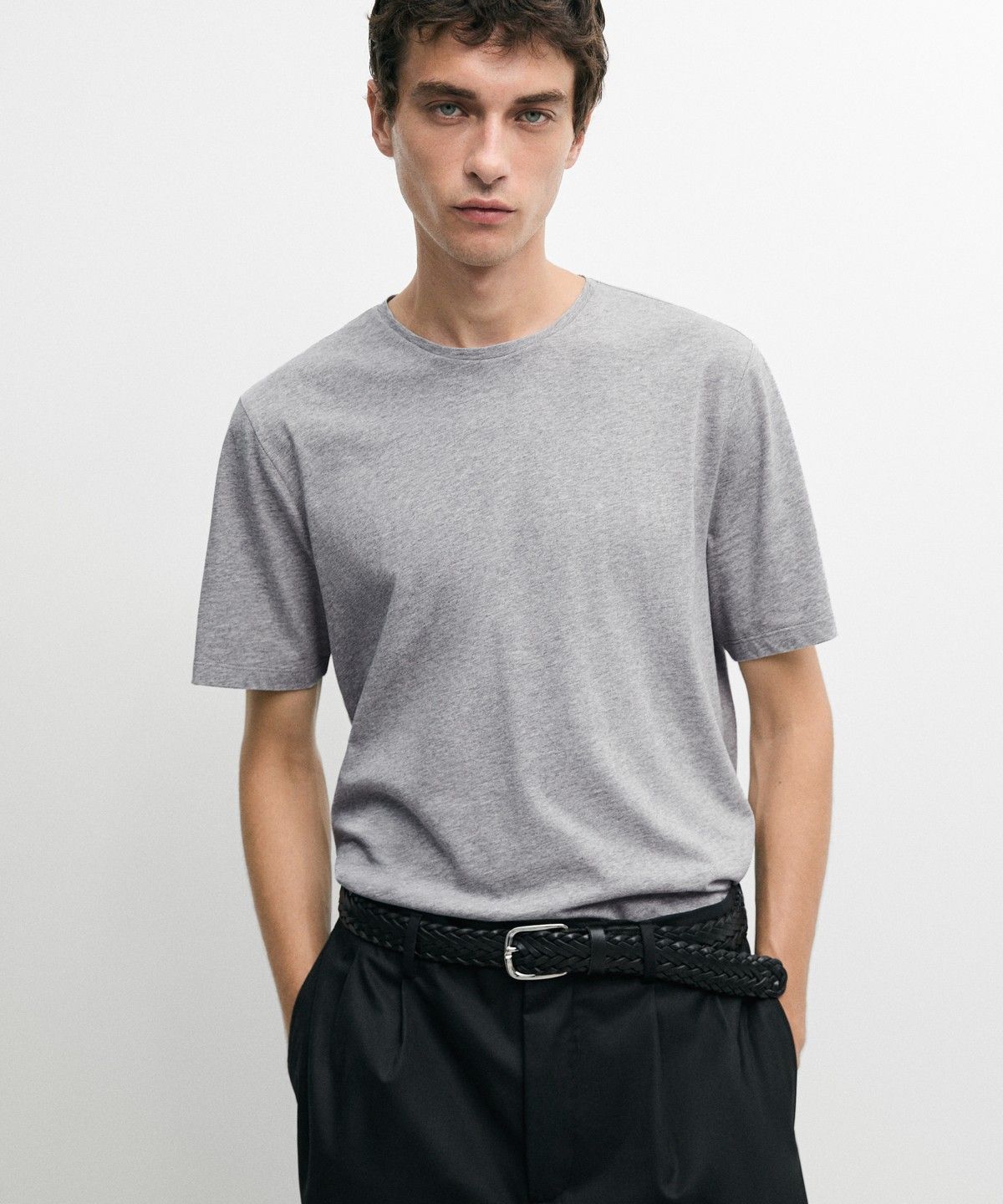 마시모두띠(MASSIMO DUTTI) 멜란지 코튼 반팔 티셔츠