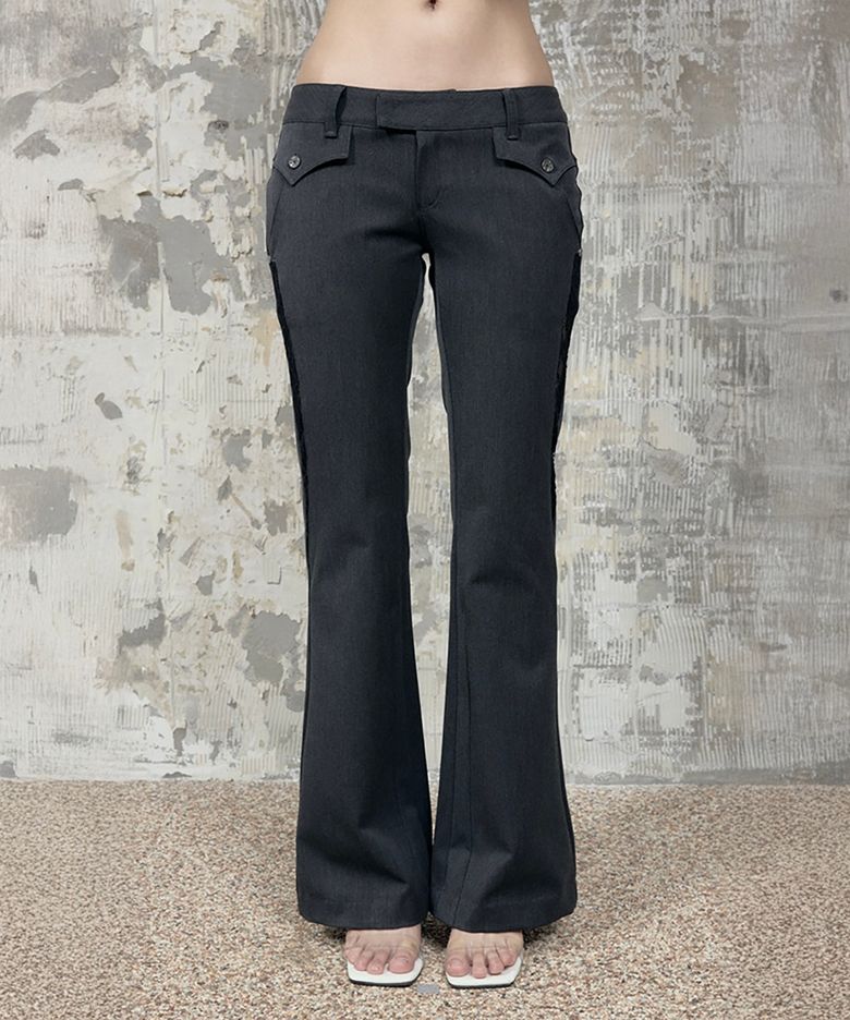 Button Stitch Low Rise Bootcut Pants (Charcoal)