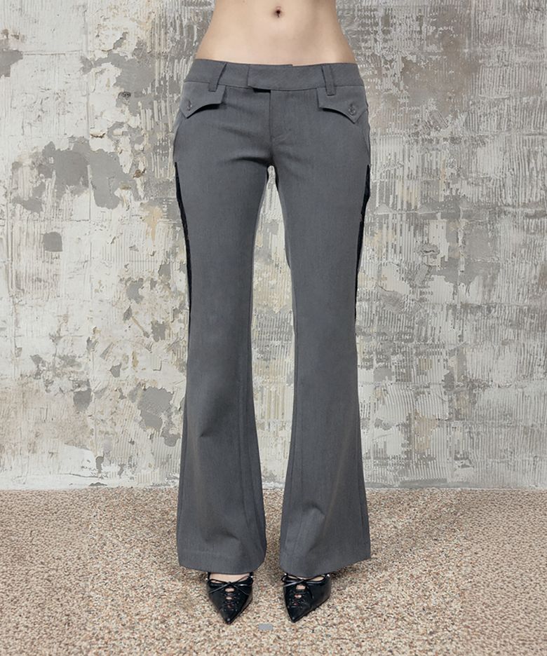 Button Stitch Low Rise Bootcut Pants (Gray)