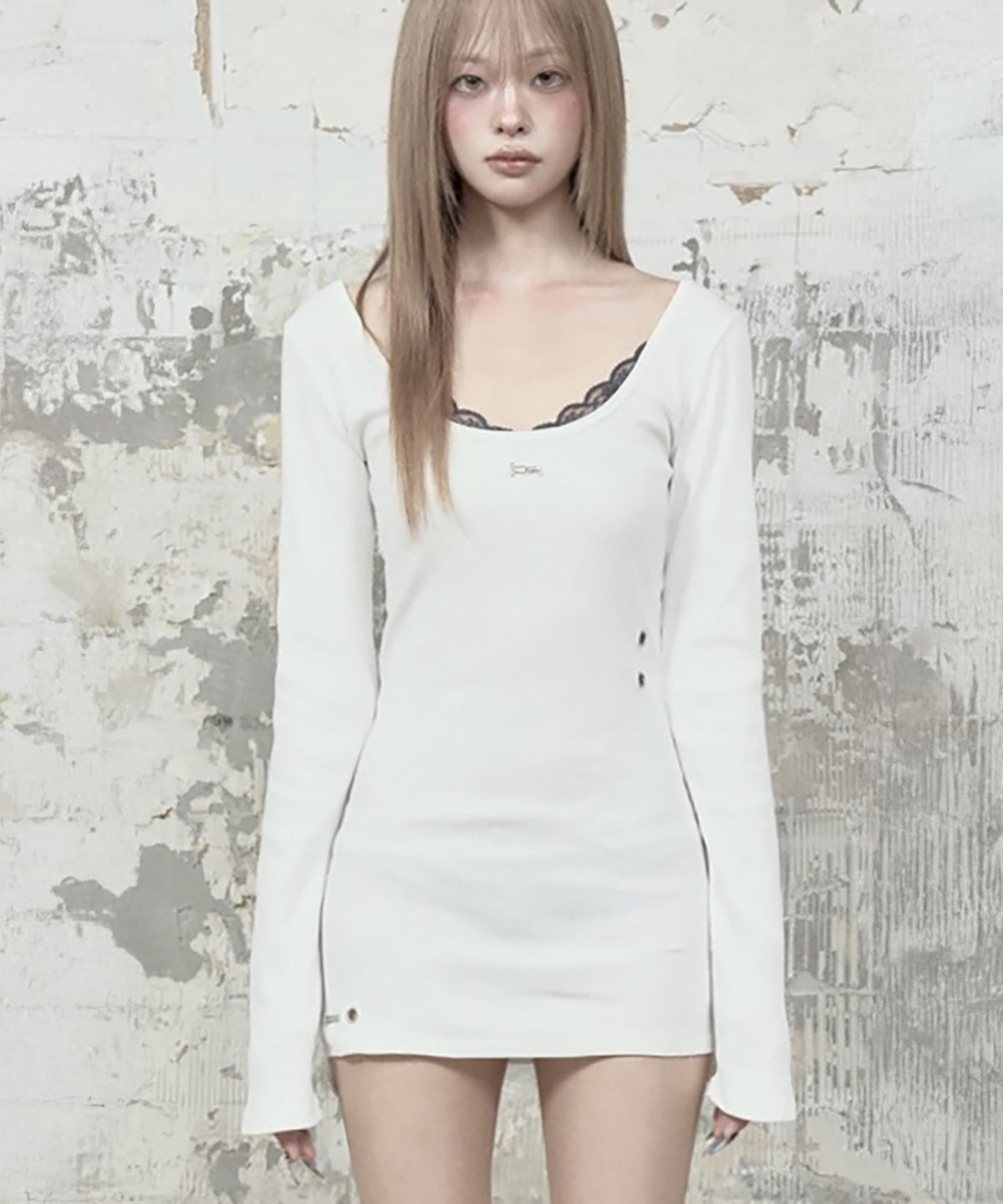 에트오소메(ETRE AU SOMMET) Layered Lingerie long Slip Dress (White)