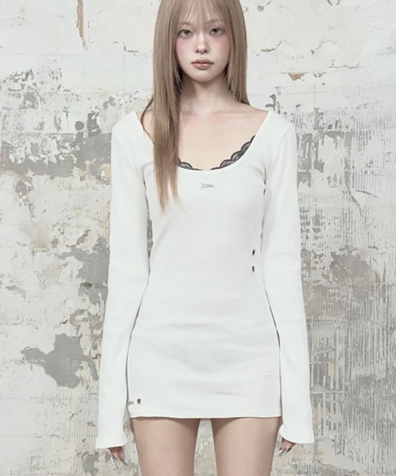 Layered Lingerie long Slip Dress (White)