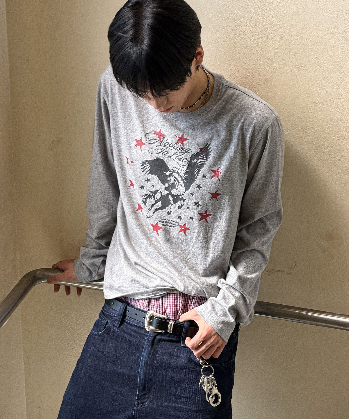 노디(NODI) 보이드 러너 롱슬리브 멜란지 그레이