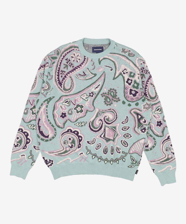 Paisley Jacquard Knit Sweater Teal L