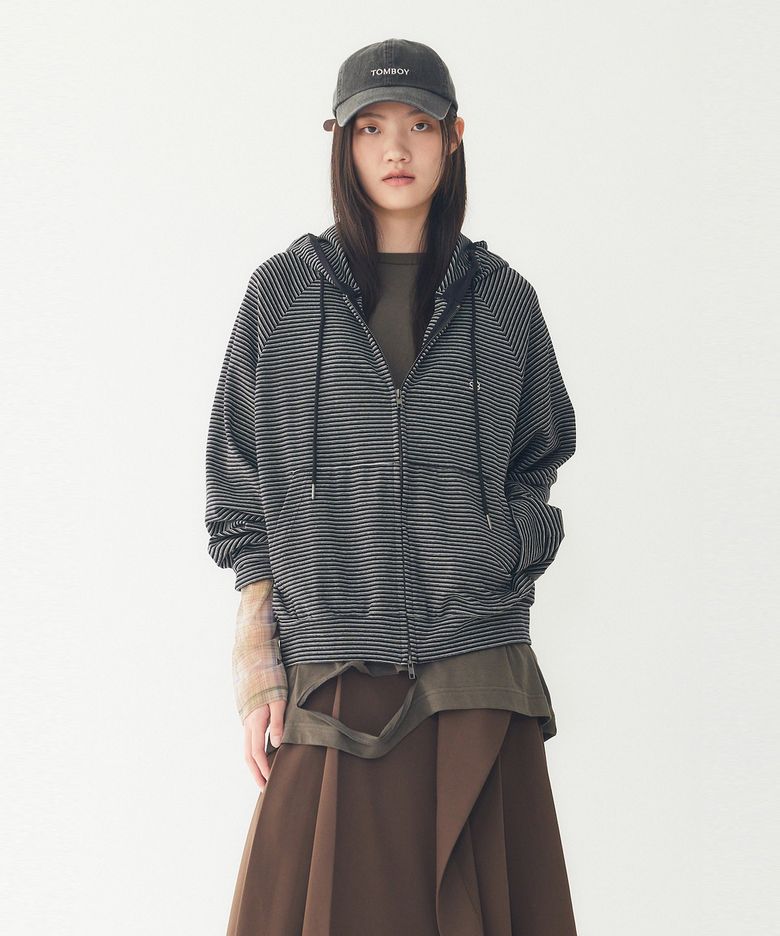 미니멀 스트라이프 후드 집업 _블랙_9176313974