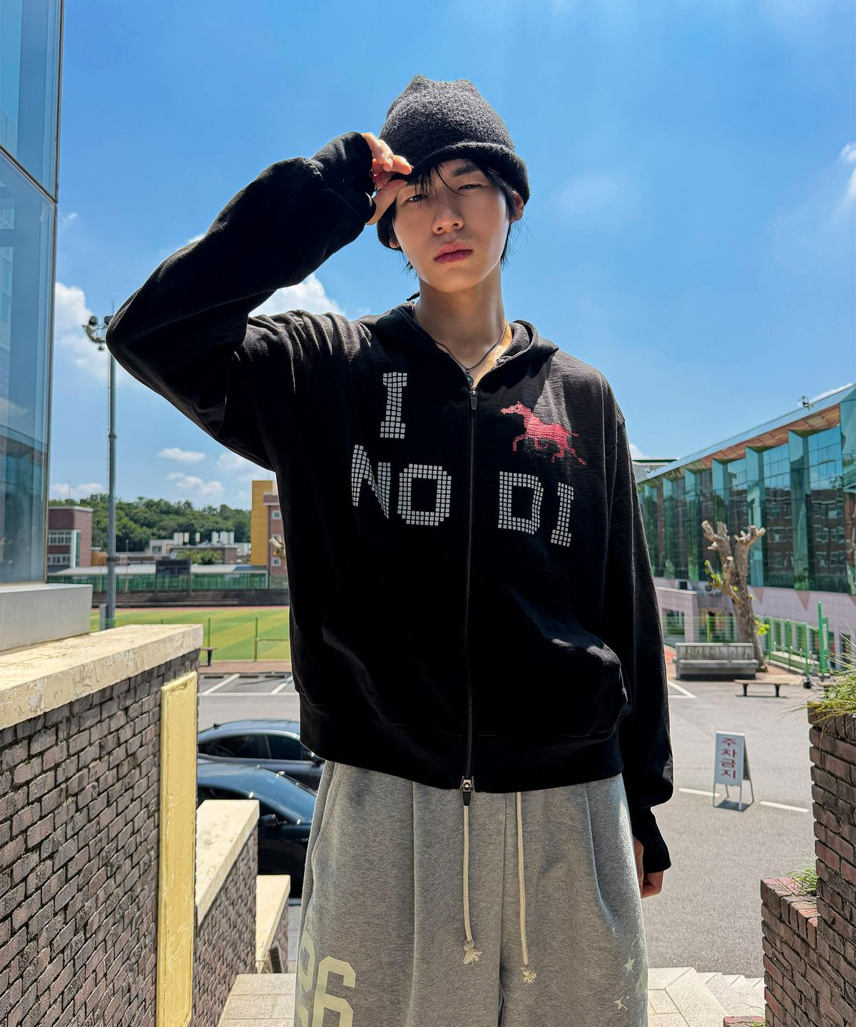 노디(NODI) 시스템 에러 슬럽 라이트 후드 집업 블랙
