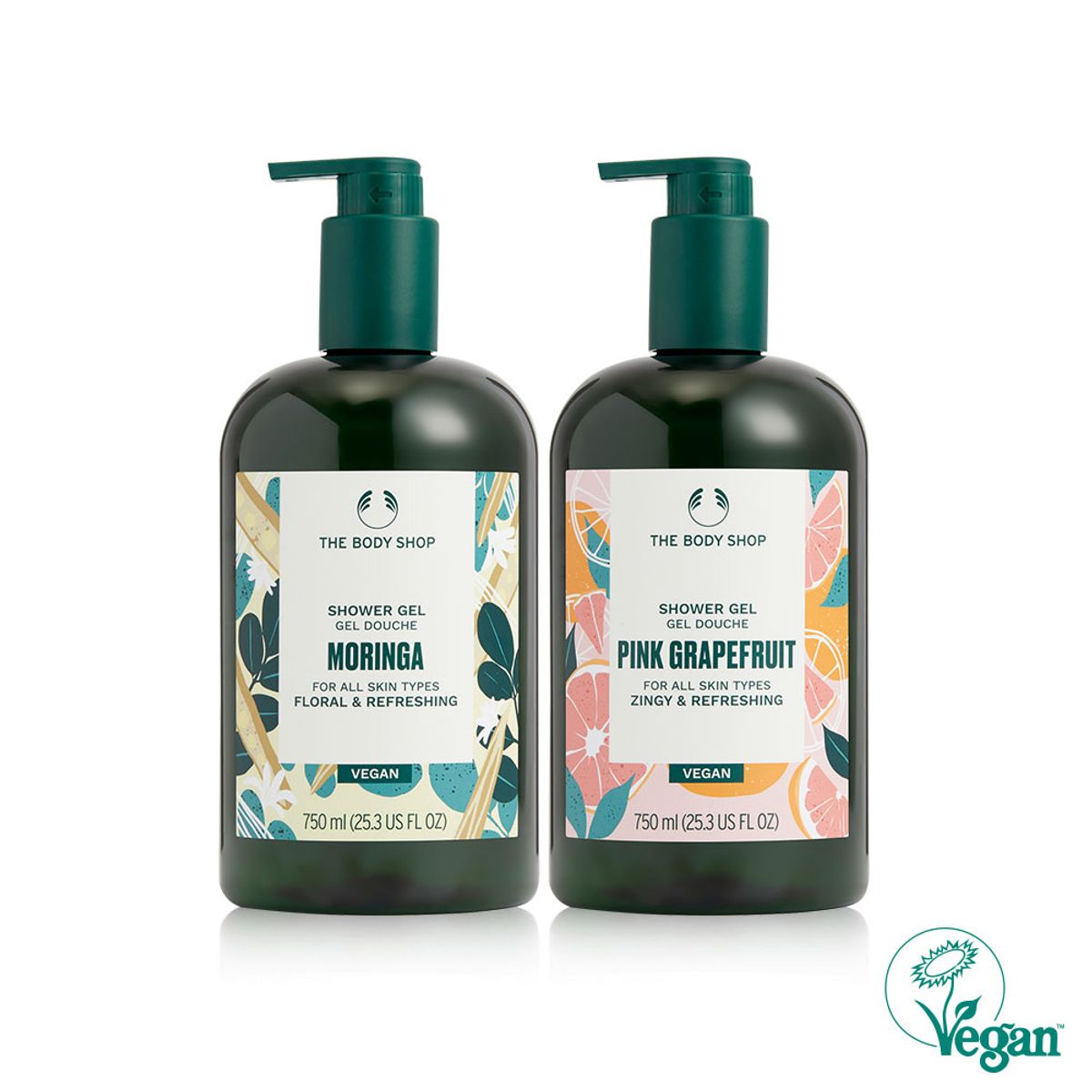 더바디샵(THE BODY SHOP) 모링가 + 핑크 그레이프후룻 샤워 젤 750ML 듀오 세트 (888046)