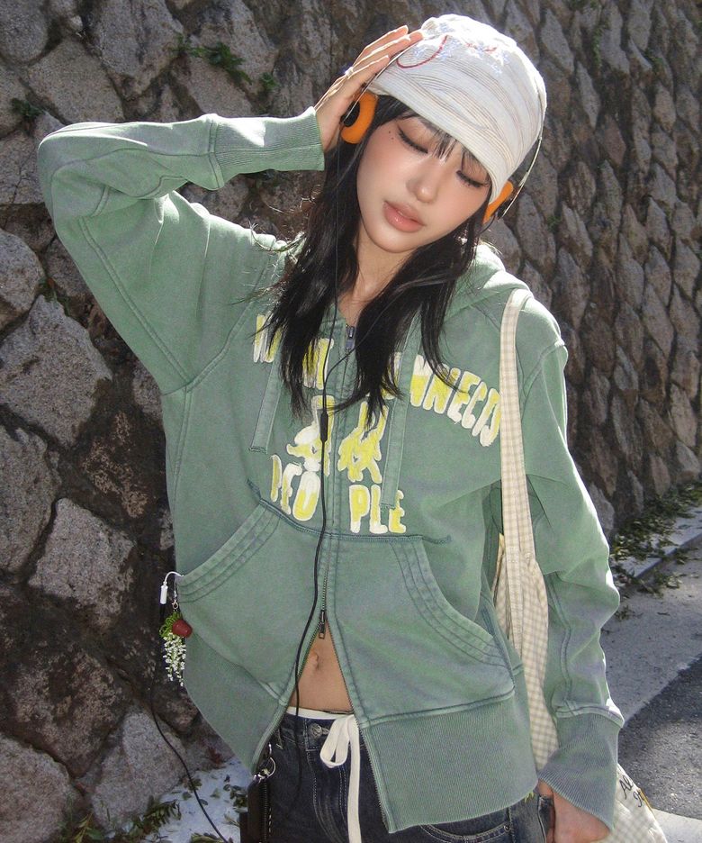 [유빈 PICK] GHD055 인터넷 피플즈 올드스쿨 슬림핏 후드 집업 (GREEN)