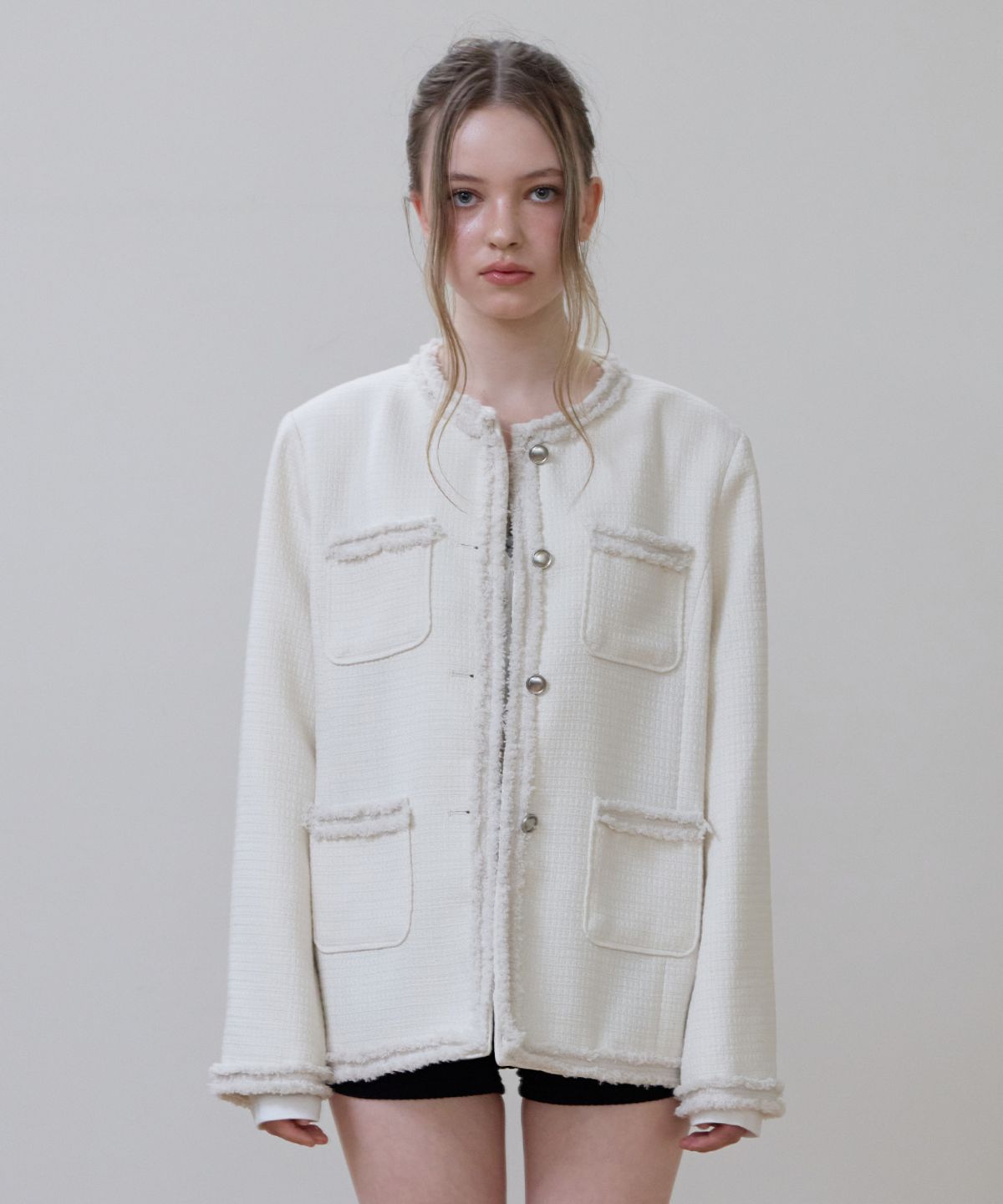 로제프란츠(ROSEFRANTZ) Fringe Pocket Tweed Jacket [Ivory]