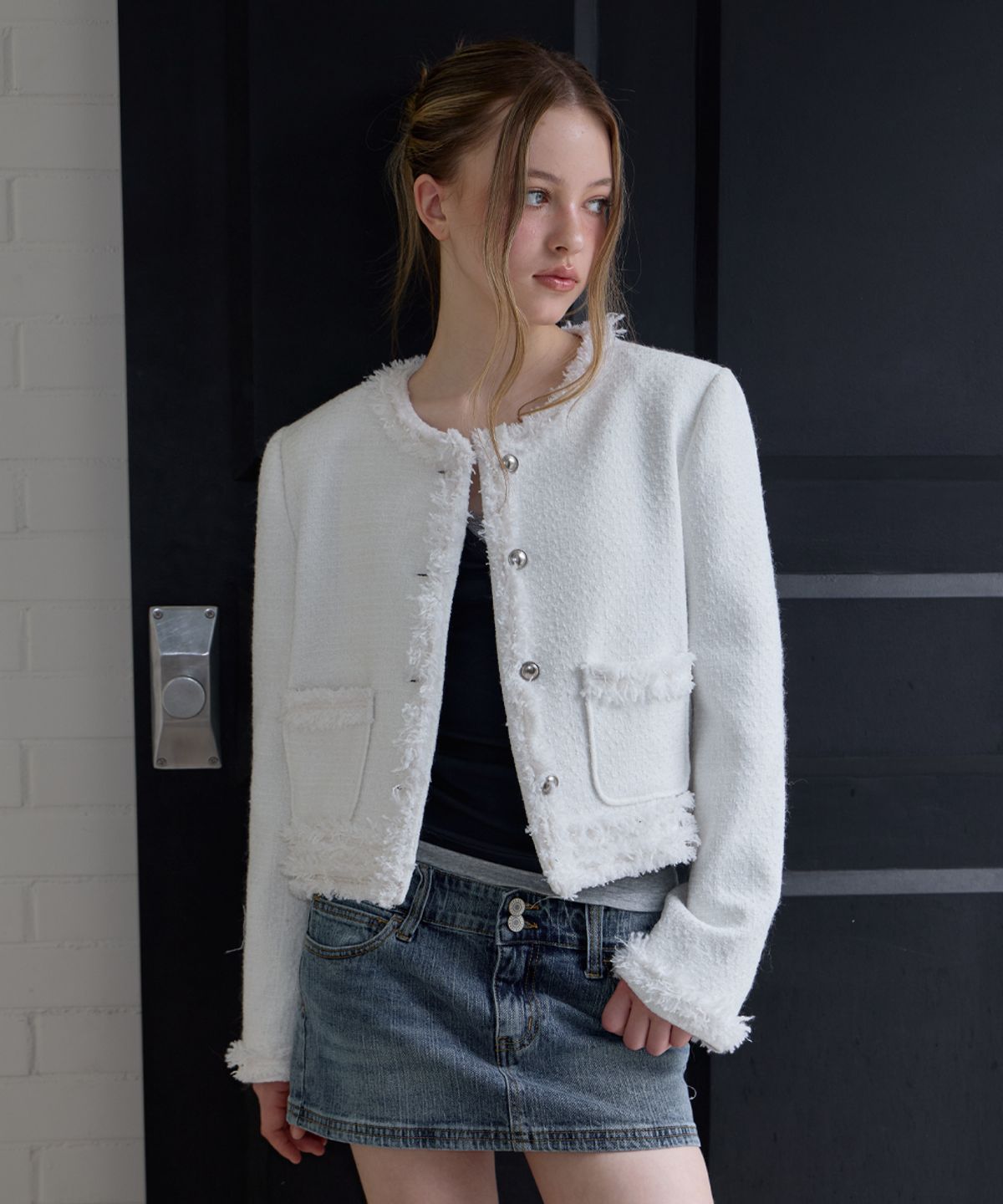 로제프란츠(ROSEFRANTZ) Soft Fringe Tweed Jacket [Ivory]